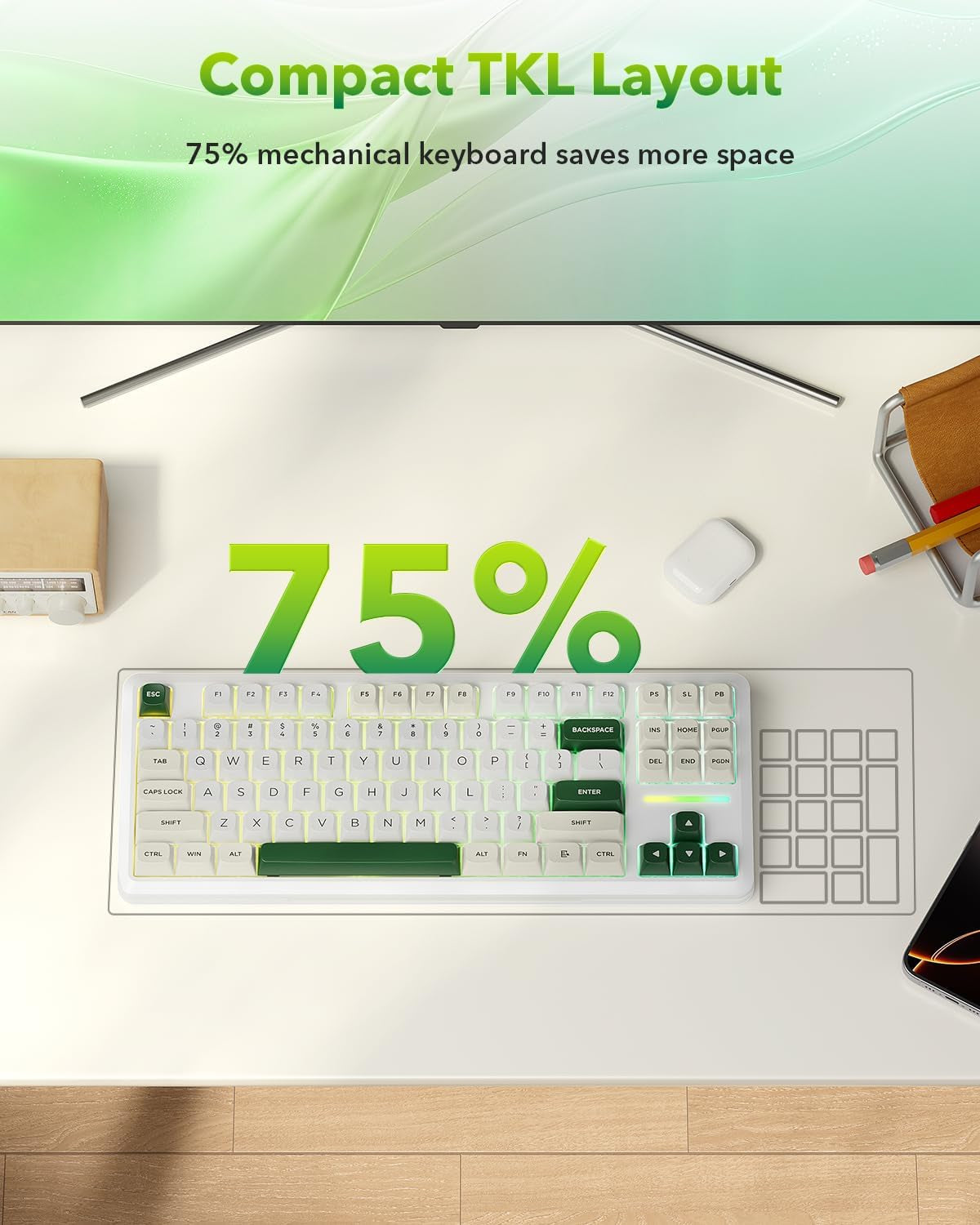 Redragon K734W Wireless Mechanical Keyboard, Tri Mode BT5.0/2.4G/USB-C 75% 81 Keys TKL Custom Hot Swappable Gaming Keyboard, Pre-Lubed Linear Switches,Rgb Gasket Computer Creamy Keyboard, for PC/MAC