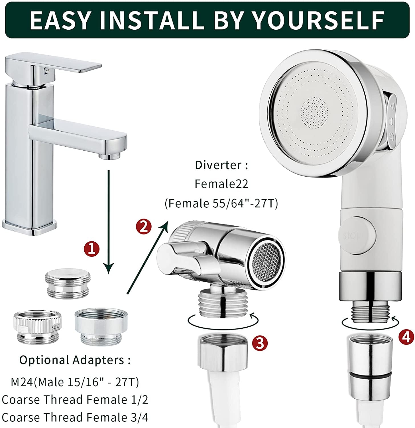ZCONIEY Sink Faucet Sprayer Attachment, Shower Head Attaches to Tub Faucet, Dog Bathing Hose Shower Set for Laundry Bathroom Kitchen