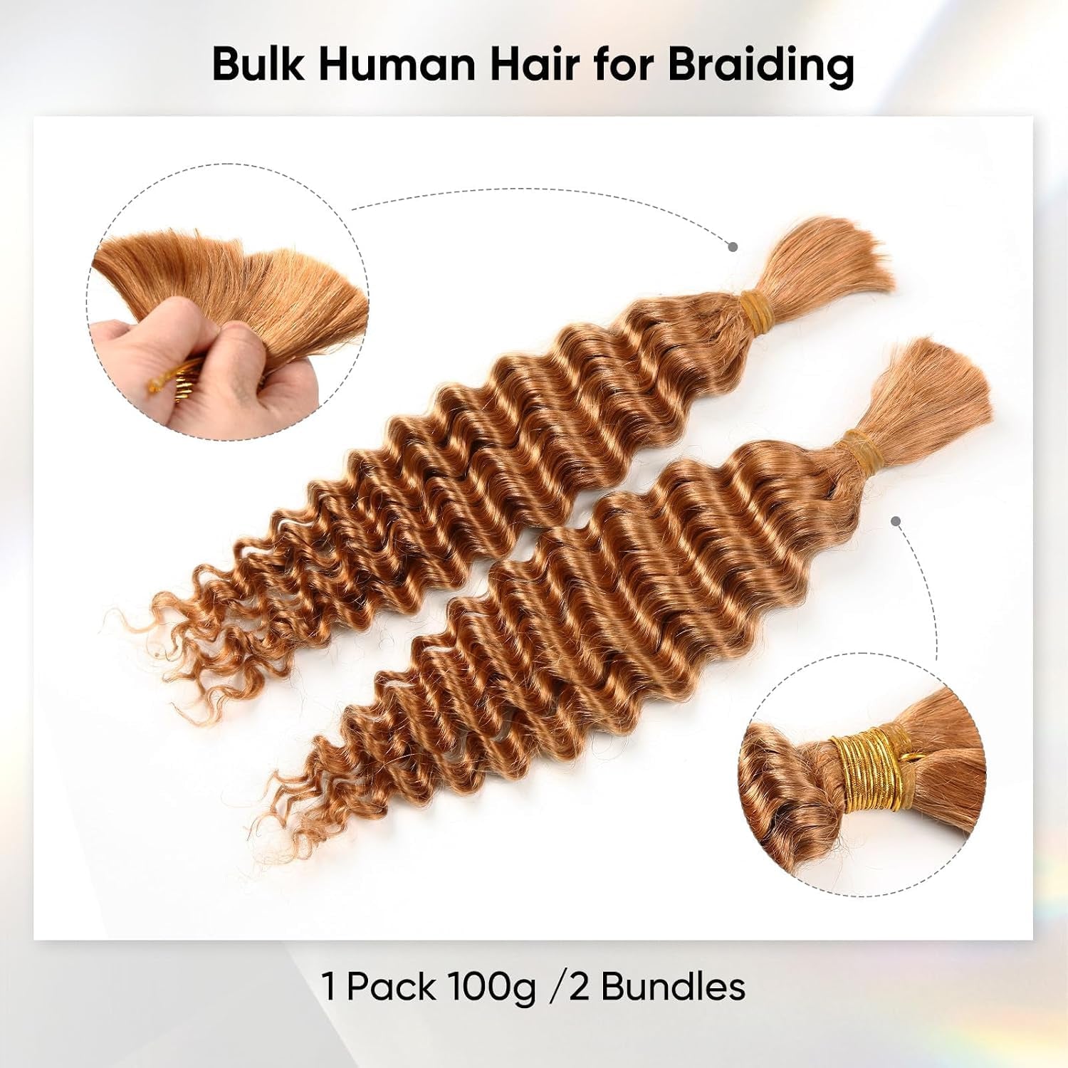 Human Braiding Hair 22 Inch 100G Honey Blonde Deep Wave Bulk Human Hair for Braiding No Weft Curly Bundles Human Hair Extensions for Boho Knotless Braids Wet and Wavy Braiding Hair (#27)