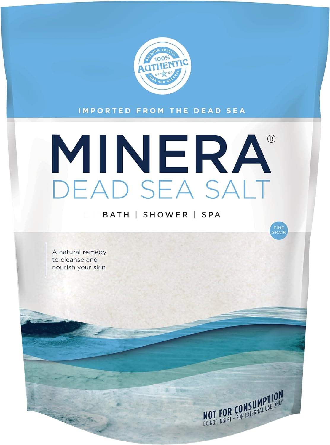 Minera Fine Grain Dead Sea Salt for Bath & Soaking – 19 Lbs, Fast-Dissolving, 100% Pure & Natural, Unscented, Skin-Nourishing Bulk Sea Salt