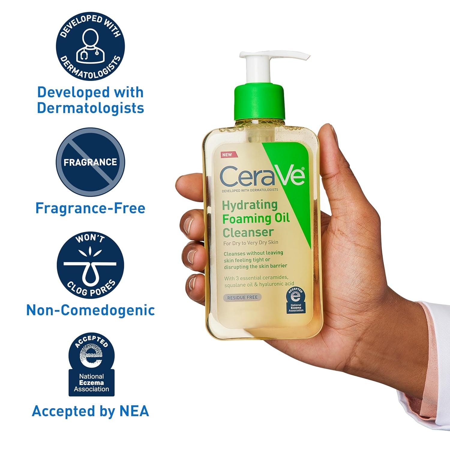 Cerave Hydrating Foaming Oil Facial Cleanser with Hyaluronic Acid, 19Oz | Face and Body Wash with Squalane Oil and Ceramides in a Fragrance Free, Residue Free Formula for Dry to Very Dry Skin.