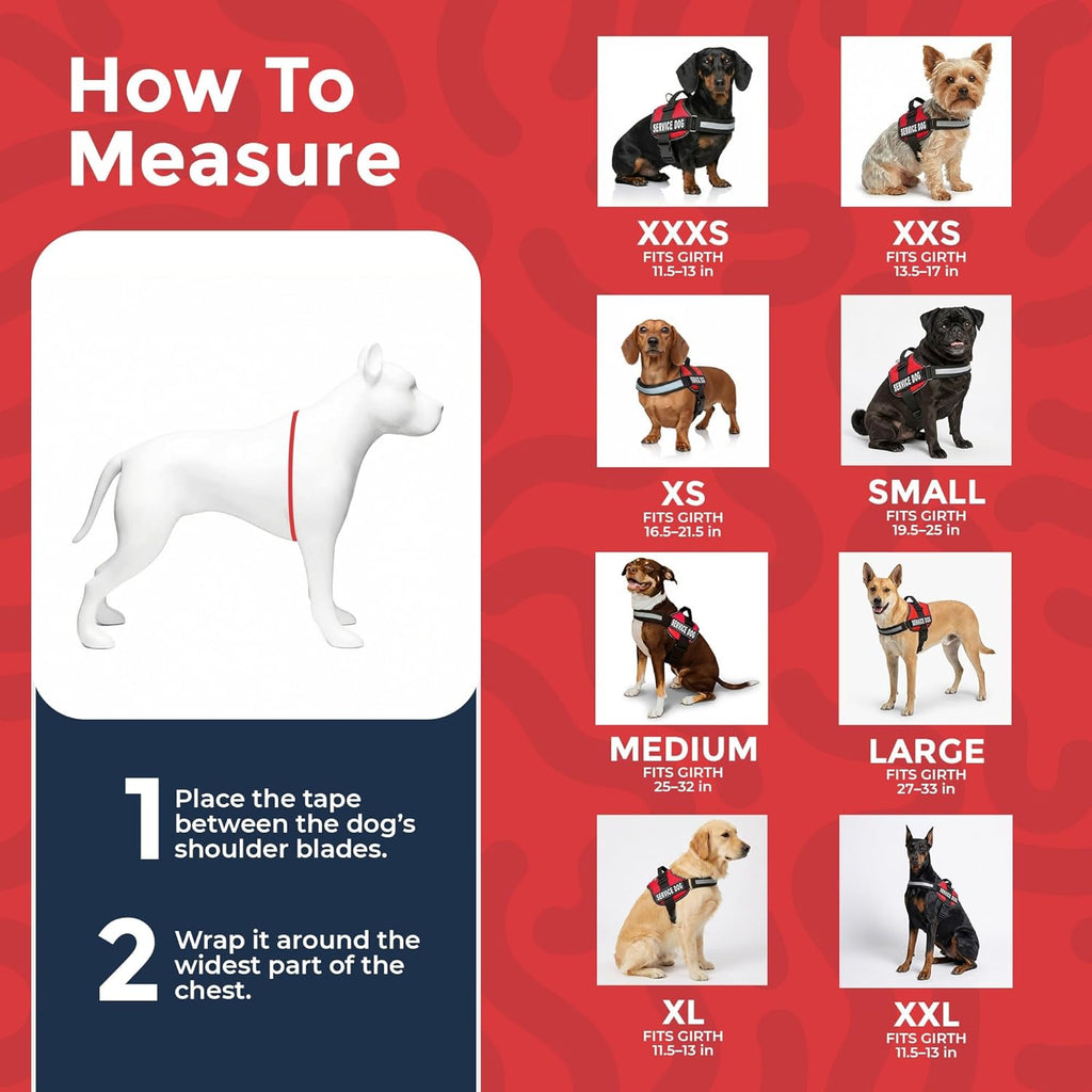 Industrial Puppy Service Dog Vest Harness - Durable & Adjustable Vest for Dog with Reflective Straps, Removable Patches, 50 ADA Cards, Handle & D-Ring, Travel and Daily Use, (Bright Red, XL 30"-39")