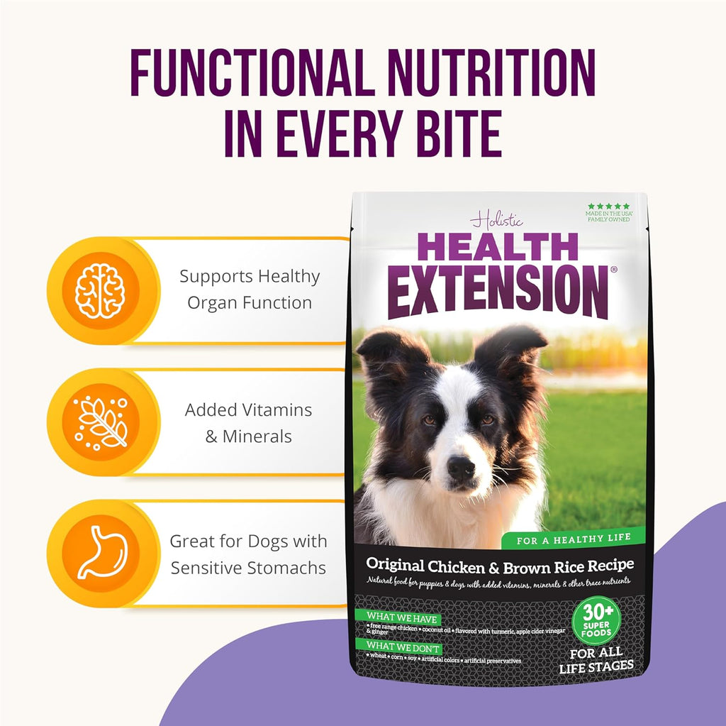 Health Extension Original Chicken & Brown Rice, Protein Packed Formula with Probiotics & Superfoods for Digestion & Coat Health (4 Lb Bag)