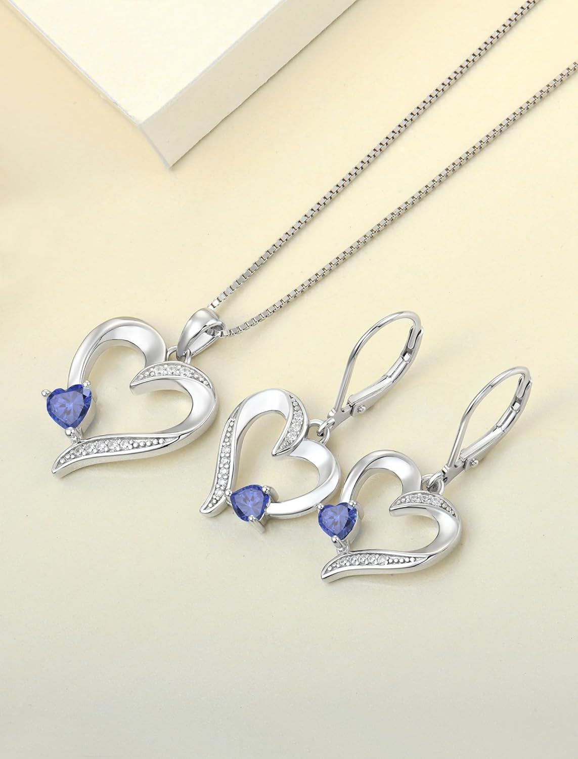 YL Heart Dangle Earrings 925 Sterling Silver Drop Earrings Birthstone Leverback Jewelry for Women