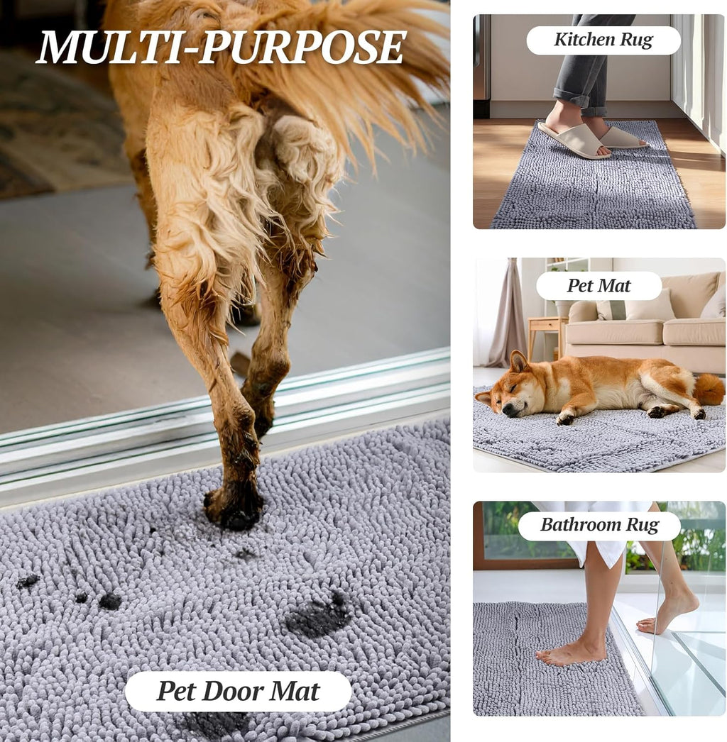 VIVAGLORY Dog Door Mat Absorpmax Dog Mat for Muddy Paw, 35 × 25", Grey | Mud Rug with Non Slip Backing for Indoor & Outdoor, Washable Soft Chenille anti Mud Waterproof