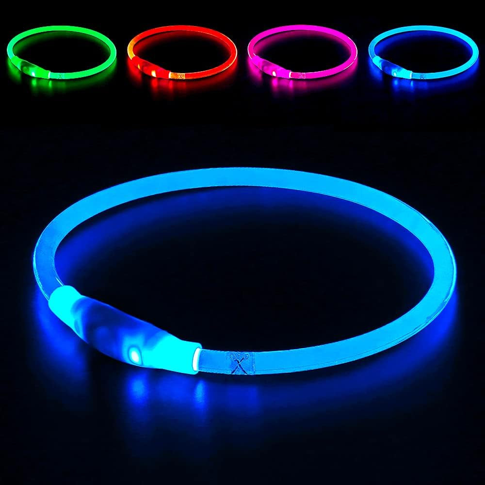 Light up Dog Collar, BSEEN USB Rechargeable Flash Dog Necklace Light | Pet Safety Collar Makes Your Beloved Dogs Be Seen at Night for Small Medium Large Dogs( Blue)