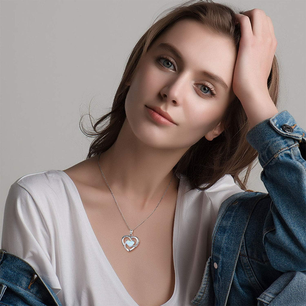 Cuoka Sterling Silver Heart Pendant Necklace for Women with Jewelry Box | I Love You to the Moon and Back Gift,Birthstone,Hypoallergenic,Elegant, Romantic,Non Tarnish,Daily,Birthday,Graduation
