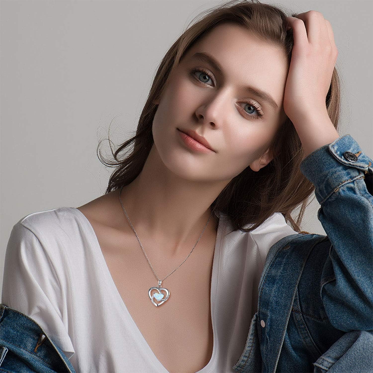 Cuoka Sterling Silver Heart Pendant Necklace for Women with Jewelry Box | I Love You to the Moon and Back Gift,Birthstone,Hypoallergenic,Elegant, Romantic,Non Tarnish,Daily,Birthday,Graduation