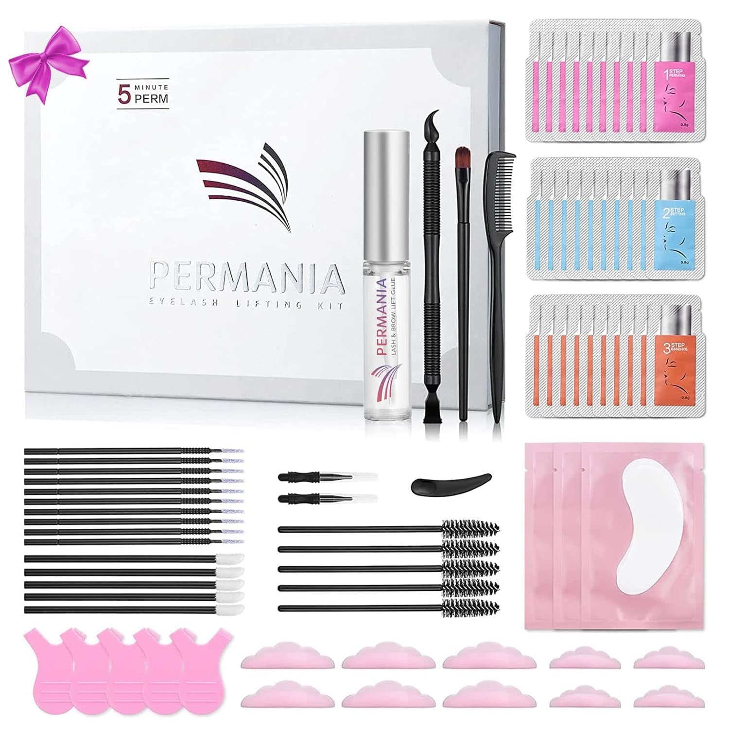 PERMANIA Lash Lift Kit, Lash Perm Kit, Fast Eyelash Lifting 5 Minutes DIY at Home with Strong Glue Disposable Sachet Lash Lifting Kit Last 6 Weeks (30Pcs）