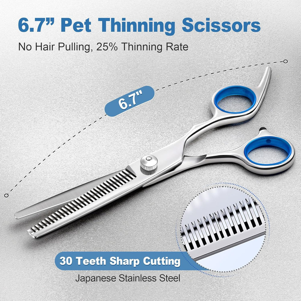 Gimars Titanium Coated Professional 6 in 1 4CR Stainless Steel Dog Grooming Scissors with Safety round Tip, Heavy Duty Pet Grooming Scissor for Dogs, Cats and Other Animals