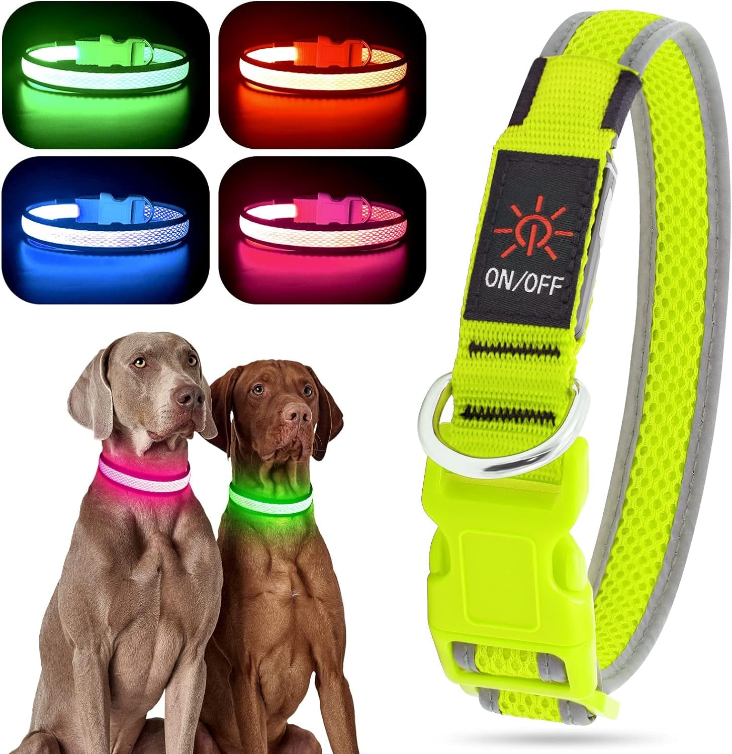 Yfbrite Light up Dog Collar, USB Rechargeable LED Puppy Collar Super Bright Adjustable Glowing Dog Lights for Night Walking (Green, Small)