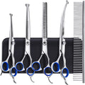 Gimars Titanium Coated Professional 6 in 1 4CR Stainless Steel Dog Grooming Scissors with Safety round Tip, Heavy Duty Pet Grooming Scissor for Dogs, Cats and Other Animals