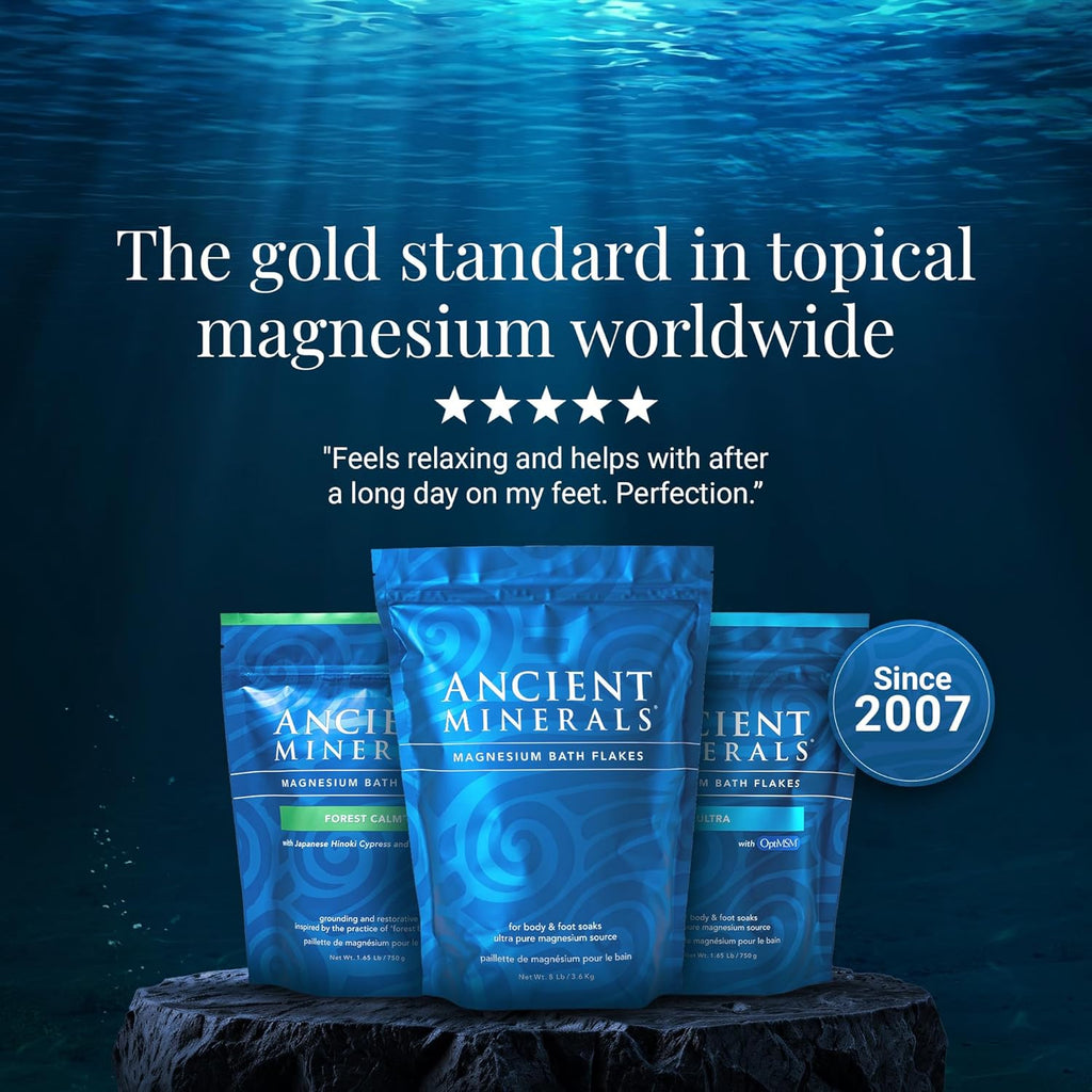 Ancient Minerals Magnesium Bath Flakes Forest Calm - Resealable Magnesium Bag of Zechstein Chloride Alternative to Epsom Bath Salt (1.65 Lb)