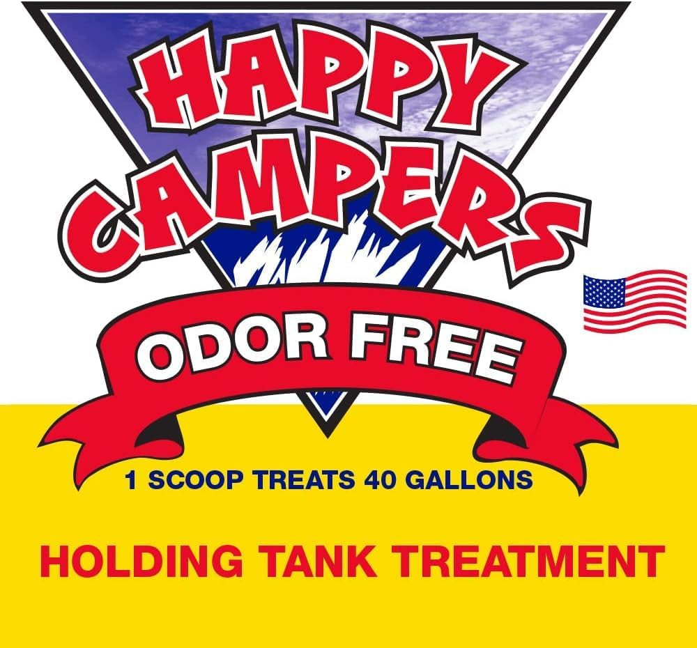 Happy Campers RV Toilet Treatment & Holding Tank Treatment - Controls Odors, Helps Prevent Clogs, Buildup & Sensor Issues in RV Black & Gray Tanks – Supports Reliable Dumping (18 Treatments)