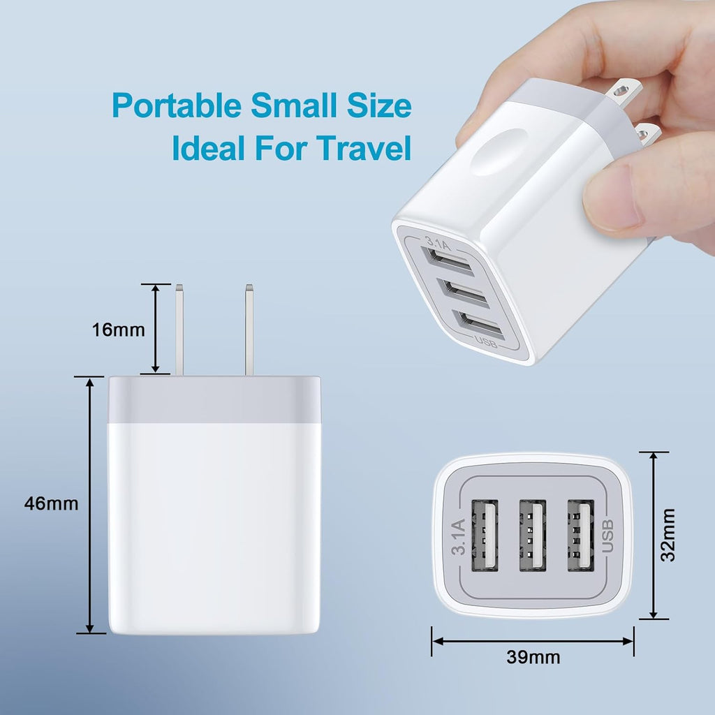 USB Wall Charger, Hootek 2Pack Wall Plug 3-Port USB Charging Station 3.1A Power Adapter Multi Port Quick Charger Block Cube for Iphone 17 16 15 14 13 12 11 Pro XS MAX 8 Ipad Samsung Galaxy S25 S24 S23