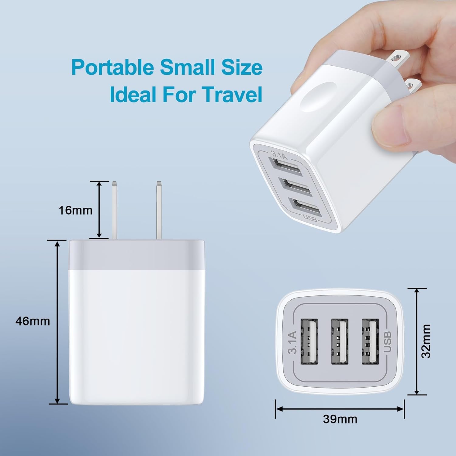 USB Wall Charger, Hootek 2Pack Wall Plug 3-Port USB Charging Station 3.1A Power Adapter Multi Port Quick Charger Block Cube for Iphone 17 16 15 14 13 12 11 Pro XS MAX 8 Ipad Samsung Galaxy S25 S24 S23