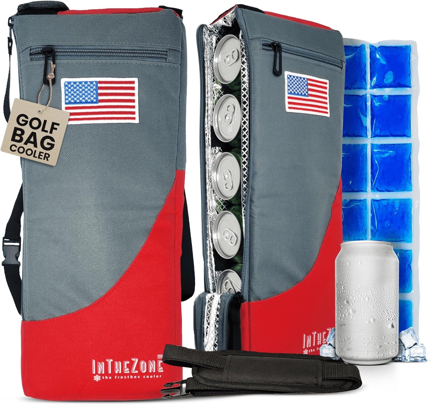 Frostbox Golf Bag Cooler with Ice Pack | Insulated 6-Can Beer Sleeve | Stays Cold for Hours Discreet Hidden Design - Fits in Golf Bag - Black/Gray