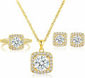 Gemsme Jewelry Set for Women, 18K Rose Gold Plated Halo Cubic Zirconia Necklace/Earrings/Rings Wedding Hypoallergenic Jewelry Three-In-One