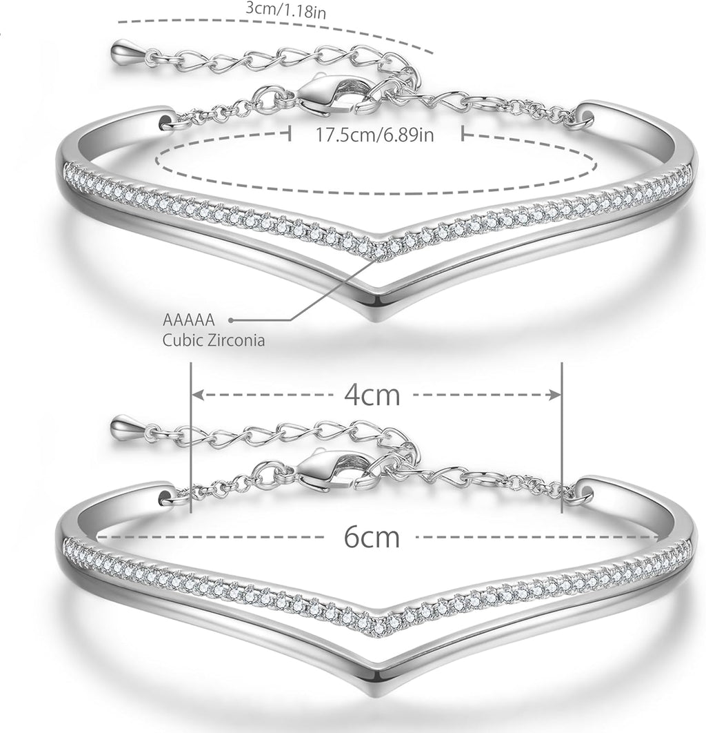 Praelinos Minimalistic Bracelets for Women White/Rose Gold Plated Charm Silver Tone Bracelet 5A Cubic Zirconia Jewelry Christmas Birthday Valentine Mother'S Day Gifts for Mom Women Wife Her