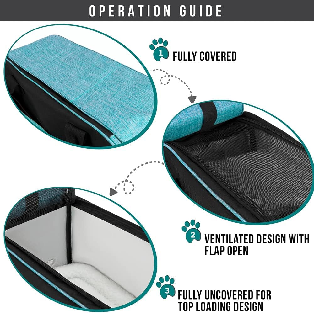 Petami Dog Purse Carrier for Small Dogs Cats, TSA Airline Approved Soft-Sided Pet Carrier with Pockets, Ventilated Travel Tote Bag with Bed & Shoulder Strap, Puppy Kitten, Max 12 Lbs, Turquoise