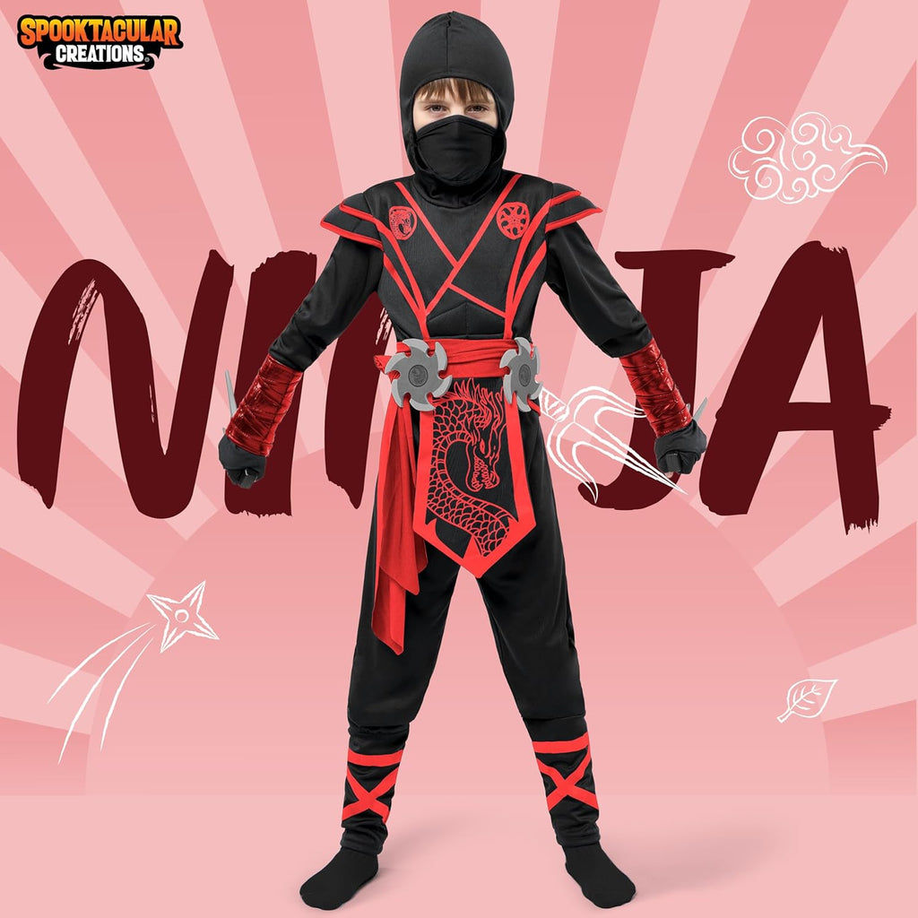 Spooktacular Creations Halloween Ninja Costume Kids, Ninja Dragon Jumpsuit Set, Boys Halloween Costume for Dressup Party