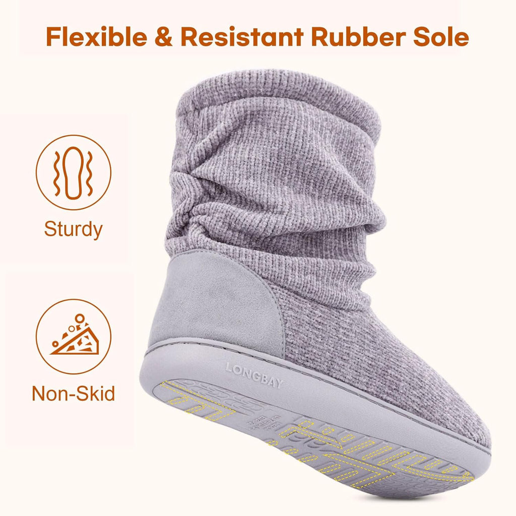 Longbay Women'S Cozy Winter Slipper Boots Warm Chenille Knit Bootie Memory Foam Non-Slip Indoor Outdoor House Shoes