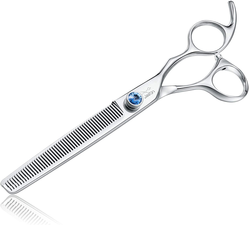 JASON 7" 50 Teeth Thinning Dog Grooming Blending Scissor, Ergonomic Pet Grooming Thinner Blender Shears Cat Trimming Texturizing Kit with Offset Handle and a Jewelled Screw 30% Thinning Rate Christmas