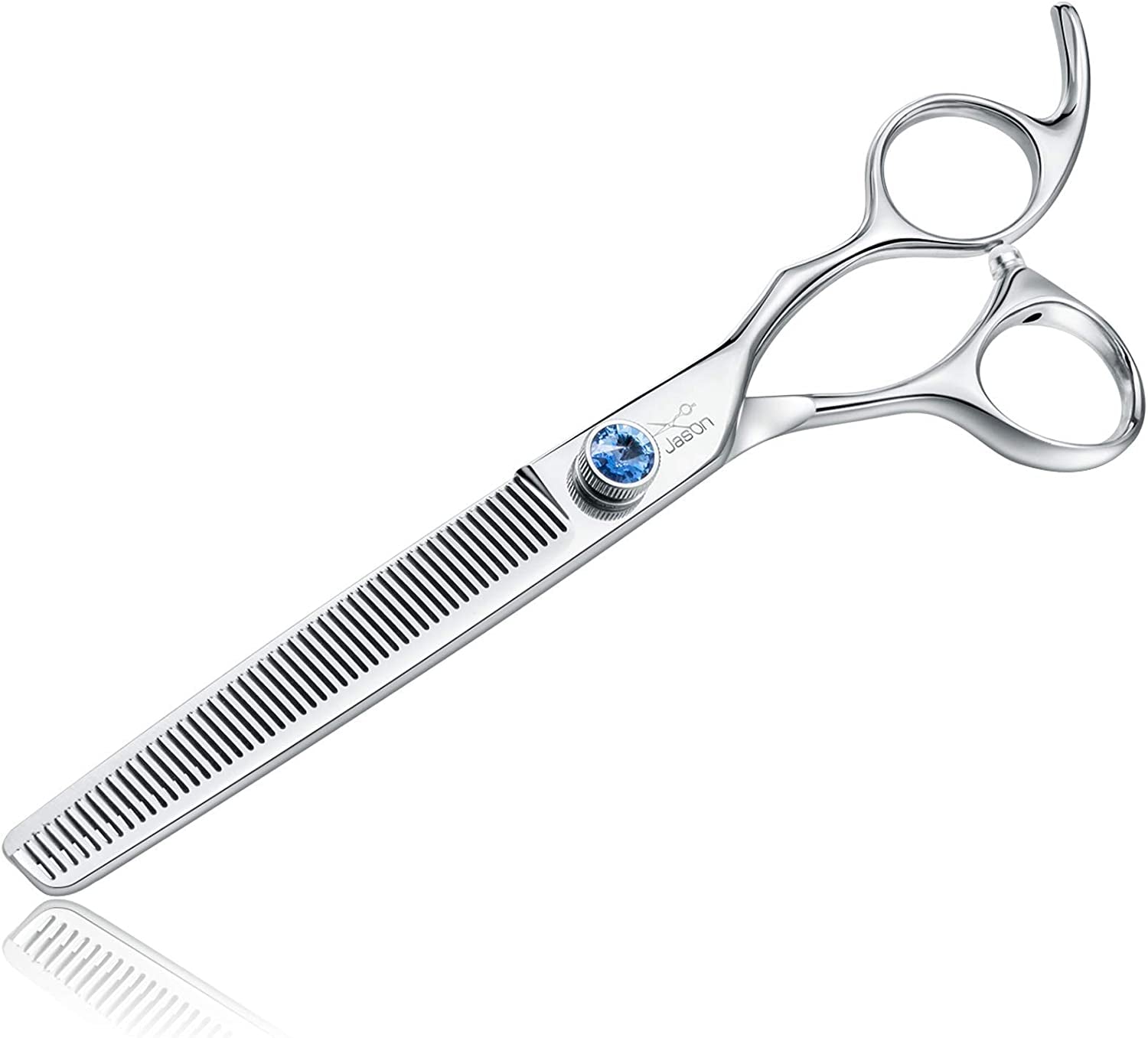JASON 7" 50 Teeth Thinning Dog Grooming Blending Scissor, Ergonomic Pet Grooming Thinner Blender Shears Cat Trimming Texturizing Kit with Offset Handle and a Jewelled Screw 30% Thinning Rate Christmas