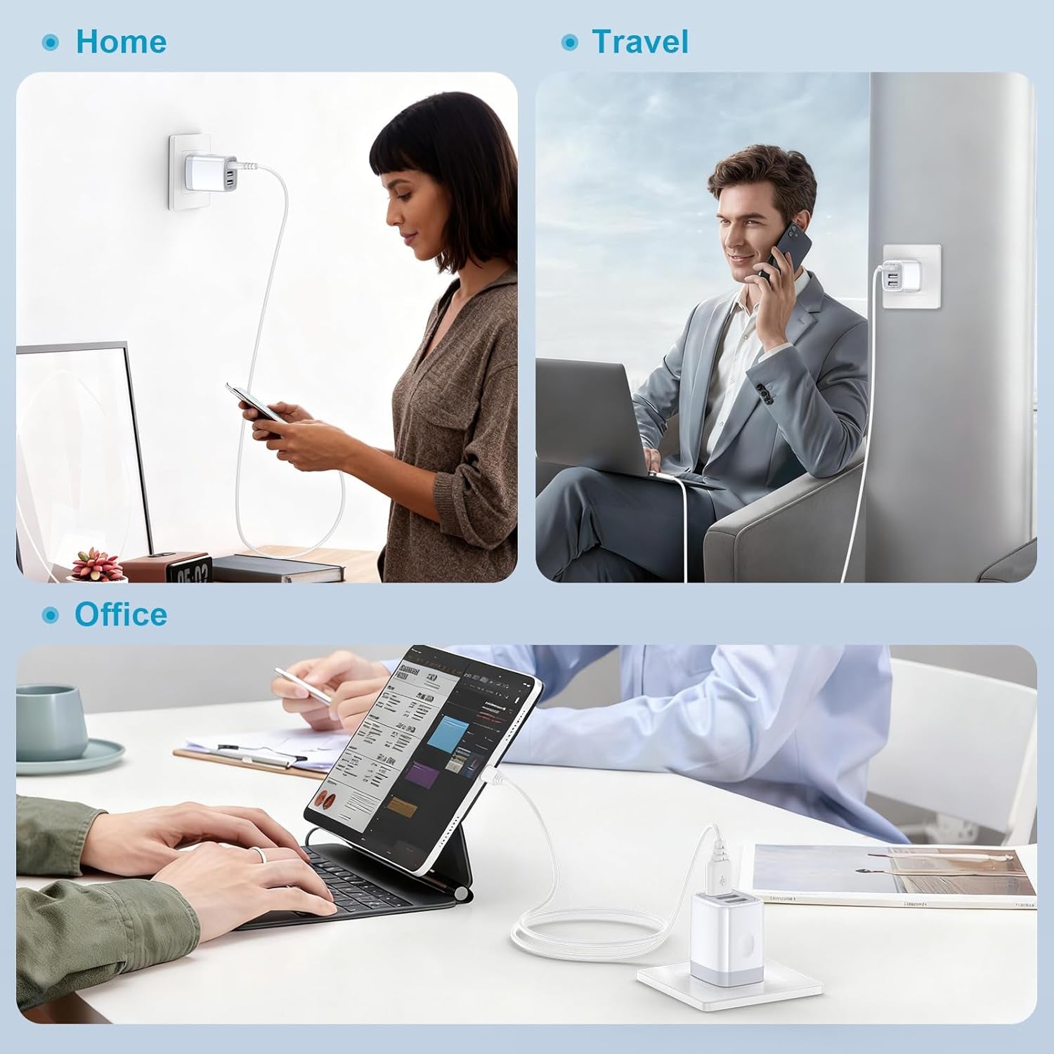 USB Wall Charger, Hootek 2Pack Wall Plug 3-Port USB Charging Station 3.1A Power Adapter Multi Port Quick Charger Block Cube for Iphone 17 16 15 14 13 12 11 Pro XS MAX 8 Ipad Samsung Galaxy S25 S24 S23