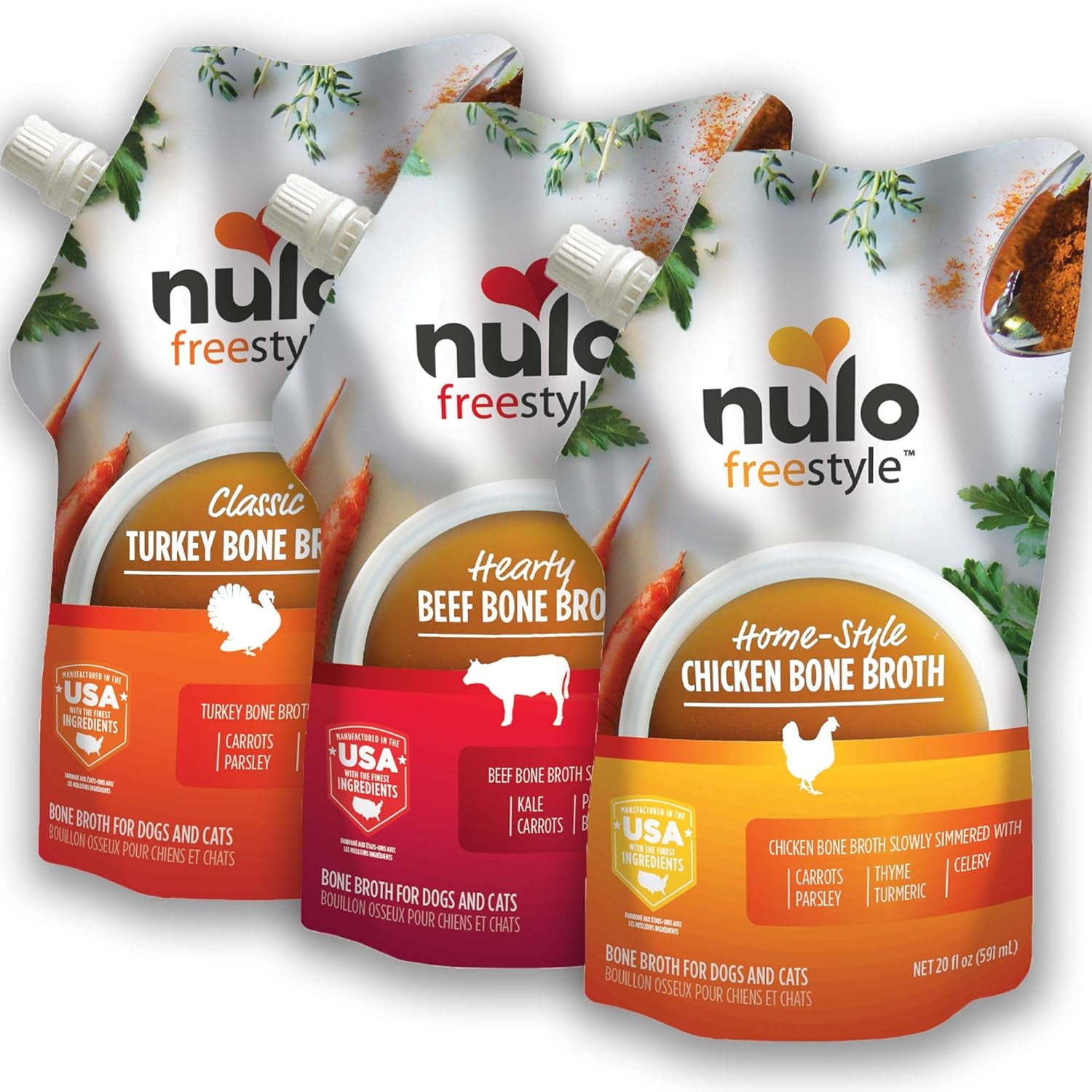 Nulo Freestyle Bone Broth, Premium Food Topper for Cats and Dogs, with Collagen and Chondroitin Sulfate to Help Boost the Quality of Your Pet’S Coat and Skin, 20 Fl Oz (Pack of 3)
