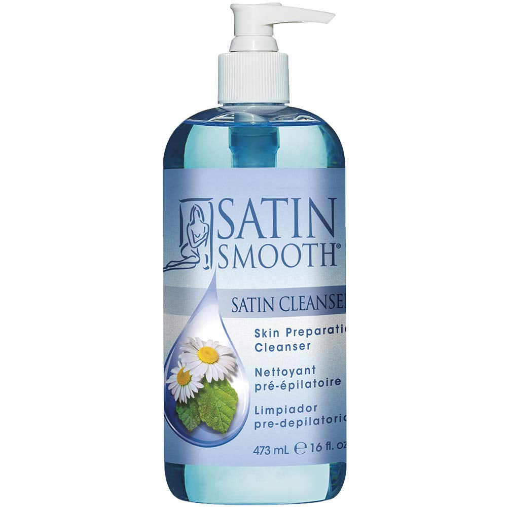 SATIN SMOOTH Pre Wax Cleanser - Antiseptic Formula for Pre Wax Hair Removal Skin Prep, Deep Cleansing & Irritation-Free Waxing, Afterwax Care, 16 Oz