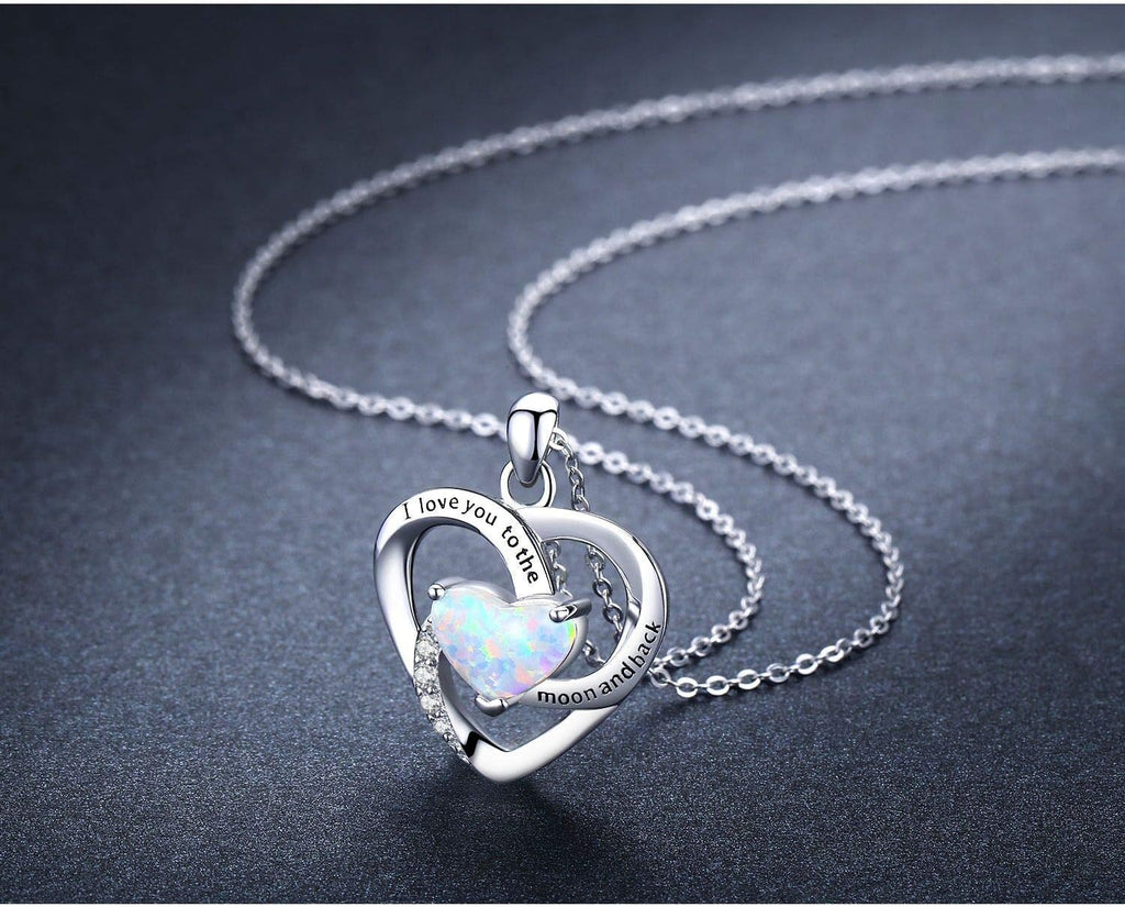Cuoka Sterling Silver Heart Pendant Necklace for Women with Jewelry Box | I Love You to the Moon and Back Gift,Birthstone,Hypoallergenic,Elegant, Romantic,Non Tarnish,Daily,Birthday,Graduation