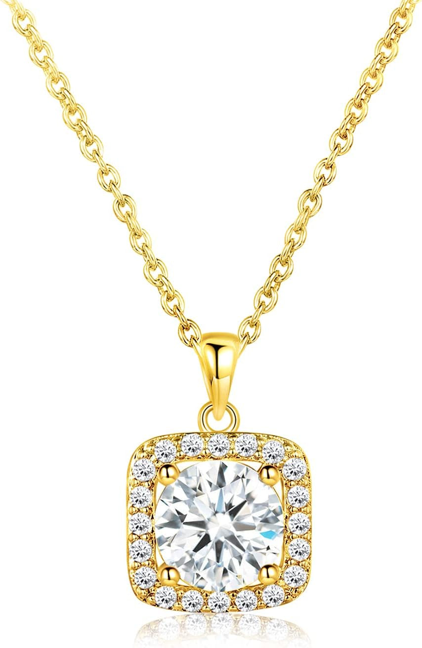 Gemsme Jewelry Set for Women, 18K Rose Gold Plated Halo Cubic Zirconia Necklace/Earrings/Rings Wedding Hypoallergenic Jewelry Three-In-One