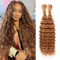 Human Braiding Hair 22 Inch 100G Honey Blonde Deep Wave Bulk Human Hair for Braiding No Weft Curly Bundles Human Hair Extensions for Boho Knotless Braids Wet and Wavy Braiding Hair (#27)