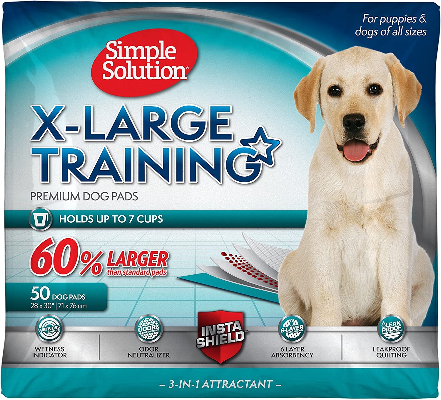 Simple Solution XL Pee Pads for Dogs, Leak Proof Dog Pads, 28X30, 100 Count | Dog Training Pads, Puppy Potty Training, Housebreaking, Disposable Pee Pads, Floor Protection, Indoor Potty, Puppy Essentials