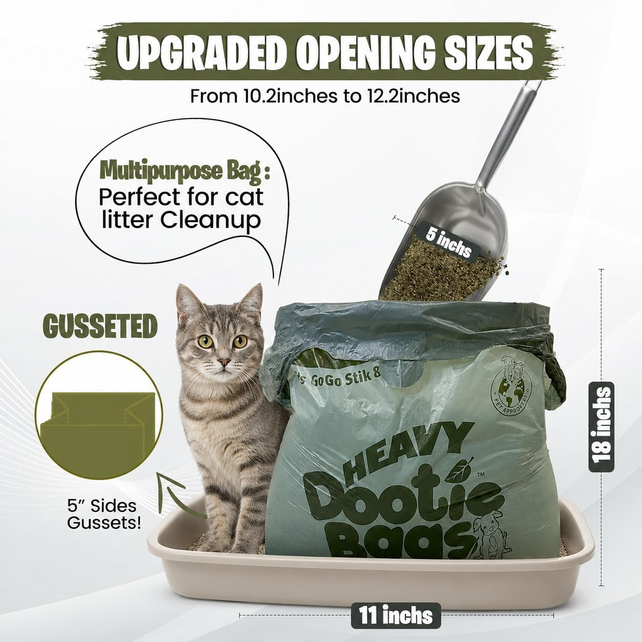 HEAVY Dootie Bags with EZ Tie Handles. Clean and Convenient for Pet Dog Poop, Cat Litter. Multi-Use. Great for Swivel Bin and Gogo Stik Scoopers. Made with Cornstarch. Strong, Leakproof and Very Large