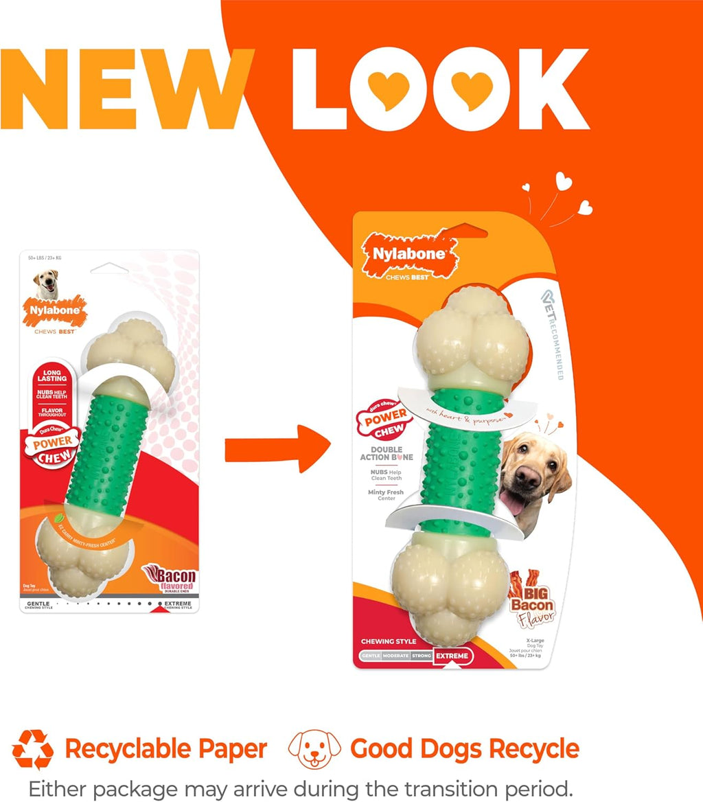 Nylabone Power Chew Double Action Barbell Bone Dog Chew Toy, X-Large | Durable Dog Toy for Large Dog Breeds 50+ Lbs, Teeth-Cleaning Textures, Long Lasting, Discourages Destructive Chewing