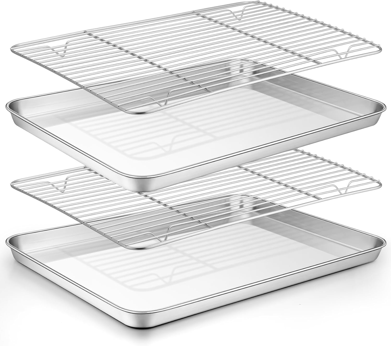 Teamfar Baking Sheet with Rack Set (2 Pans + 2 Racks), 16 X 12 X 1 Inch, Stainless Steel Baking Pan Cookie Sheet with Cooling Rack for Baking, Non Toxic & Healthy, Easy Clean & Dishwasher Safe
