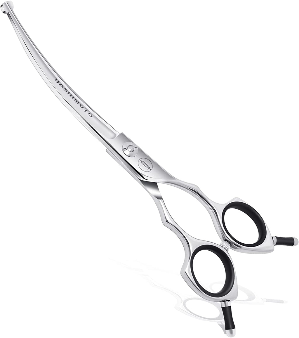 HASHIMOTO Curved Dog Grooming Scissors with Safety round Tips, 6.5 Inch. | Lightweight, No Stabbing with Blunt Tip, 440C Stainless Steel, Sharp, Friendly to Amateur.