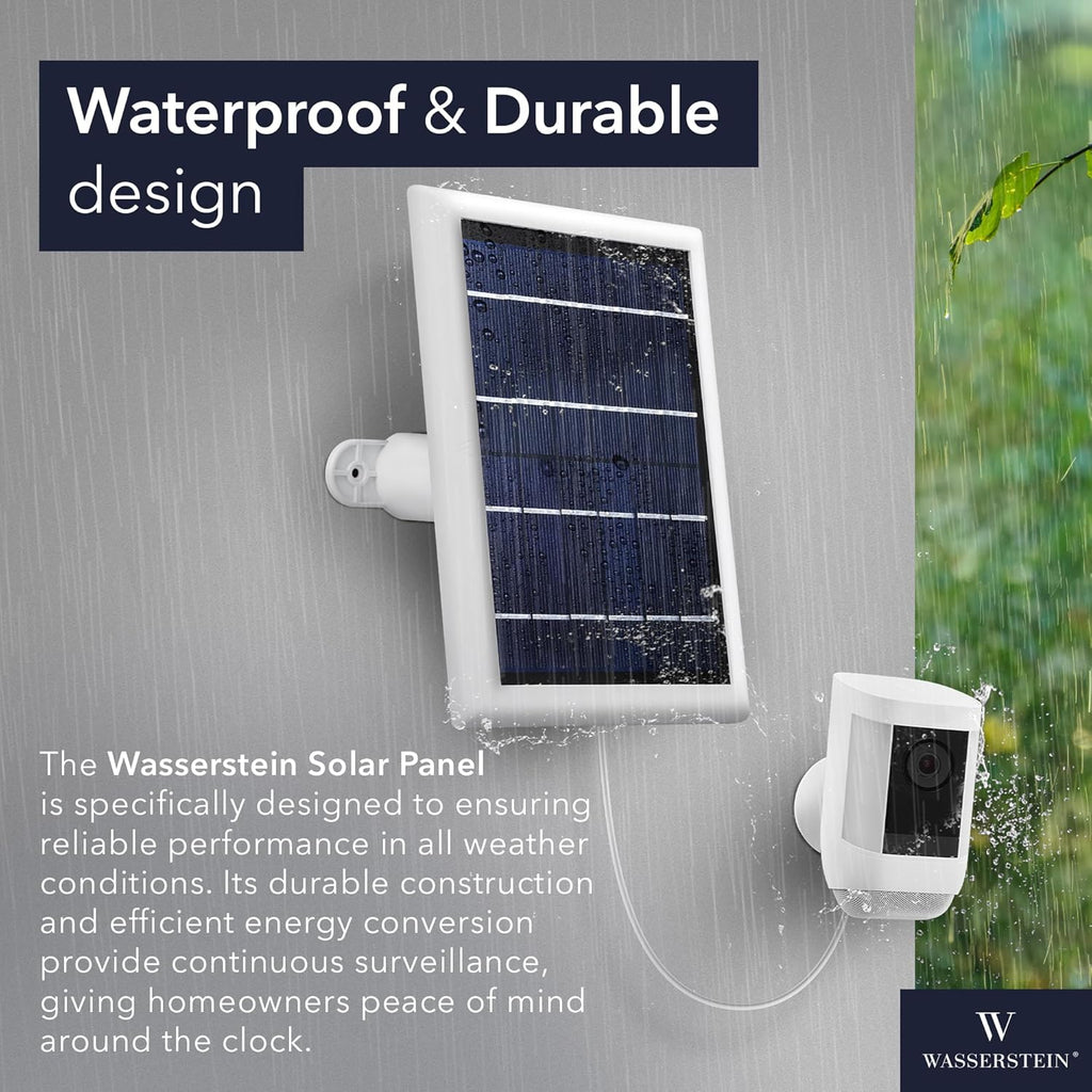 Wasserstein Solar Panel Compatible with Ring Spotlight Cam/Plus/Pro Battery, Stick up Cam/Pro & Outdoor Cam plus Battery - Continuous Power for Ring Surveillance Camera (1-Pack, White)