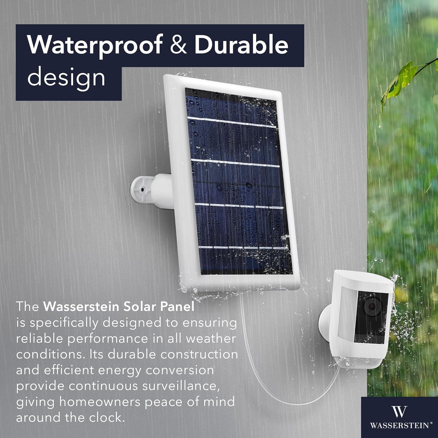 Wasserstein Solar Panel Compatible with Ring Spotlight Cam/Plus/Pro Battery, Stick up Cam/Pro & Outdoor Cam plus Battery - Continuous Power for Ring Surveillance Camera (1-Pack, White)