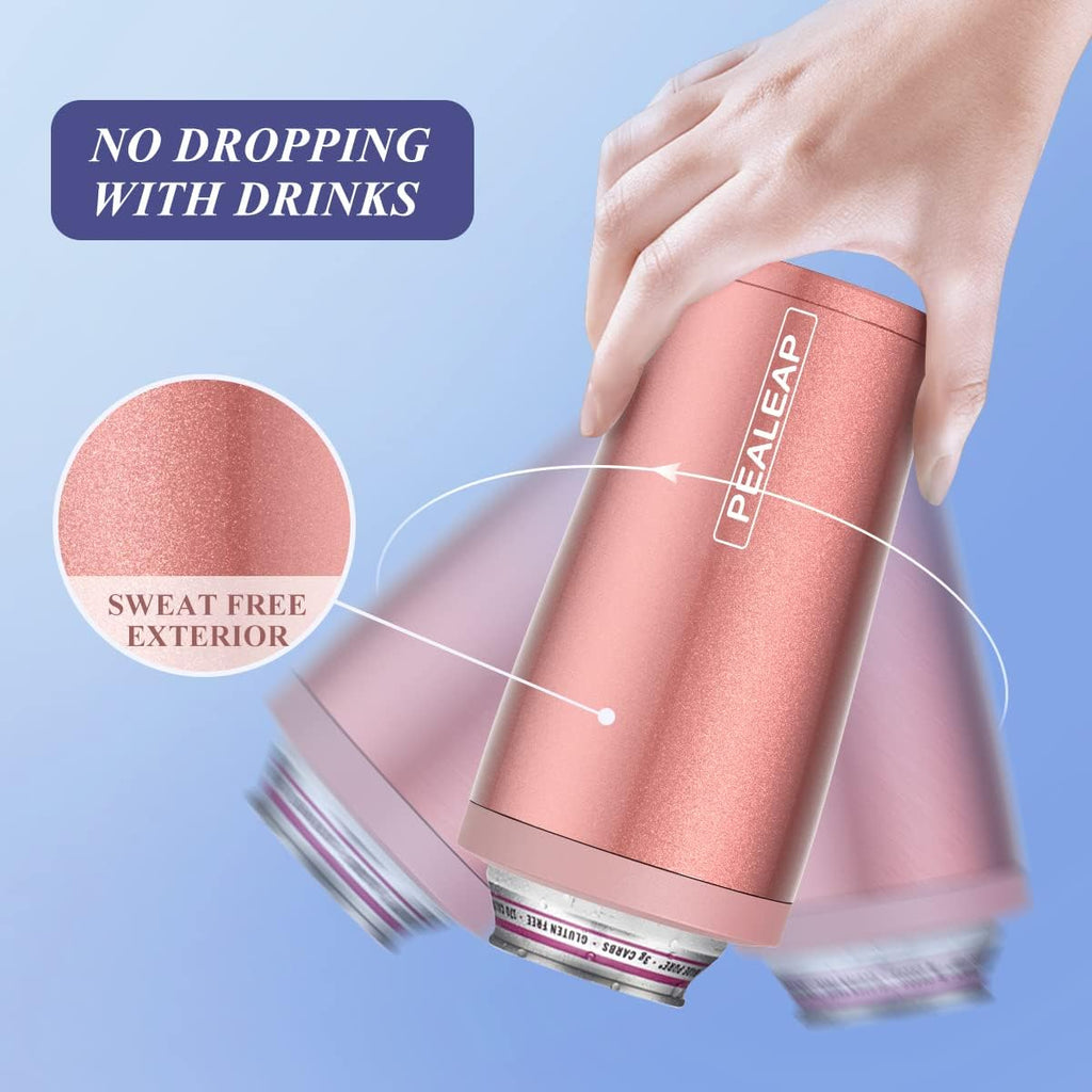 Pealeap 4-In-1 Insulated Slim Can Cooler for All 12Oz Cans & Beer Bottles | Double-Walled Stainless Steel Vacuum Can Cozy | Keep 8Hrs Cold | Universal Fits 12Oz Drinks | No Sweat | Cup Holder Friendly