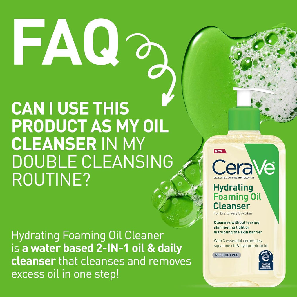 Cerave Hydrating Foaming Oil Facial Cleanser with Hyaluronic Acid, 19Oz | Face and Body Wash with Squalane Oil and Ceramides in a Fragrance Free, Residue Free Formula for Dry to Very Dry Skin.