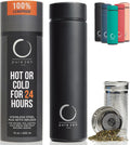 Pure Zen Tea Thermos with Infuser for Hot and Cold Infusions, Coffee and Fruit-Infused Water - Stainless Steel - Tea Infuser Bottle - Leakproof Travel Mug with Filter - 15Oz - Black