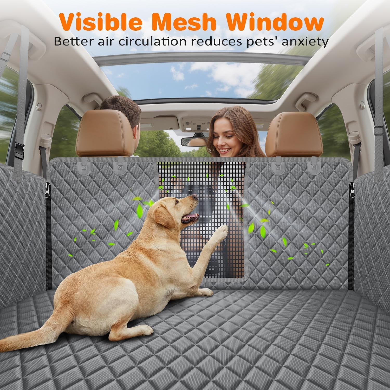 URPOWER 4 in 1 Dog Car Seat Cover for Back Seat, Waterproof Hammock | Mesh Window, Side Flaps, 600D Oxford, Scratch Resistant, Non-Slip, Easy Install, Machine Washable, Dog Seat Belt Included