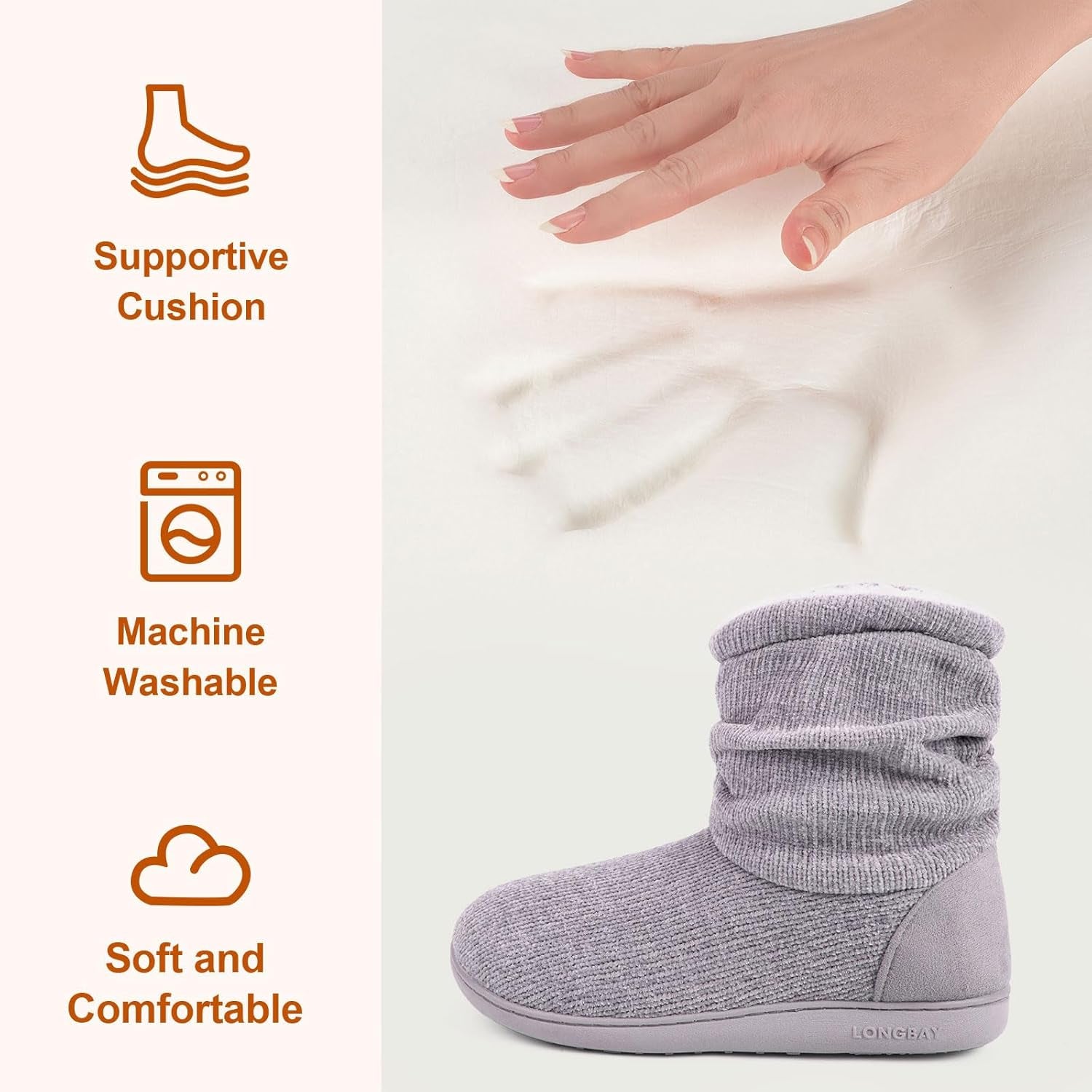 Longbay Women'S Cozy Winter Slipper Boots Warm Chenille Knit Bootie Memory Foam Non-Slip Indoor Outdoor House Shoes