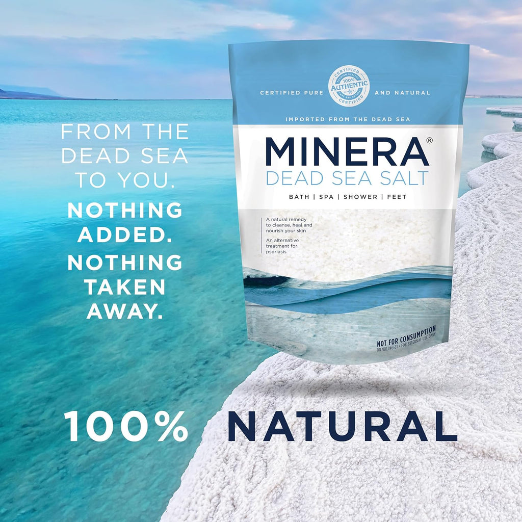 Minera Fine Grain Dead Sea Salt for Bath & Soaking – 19 Lbs, Fast-Dissolving, 100% Pure & Natural, Unscented, Skin-Nourishing Bulk Sea Salt