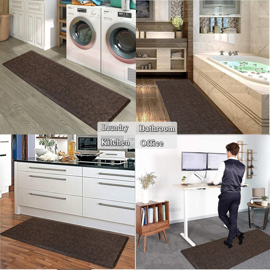 HEBE Kitchen Mat Cushioned anti Fatigue Comfort Floor Mat Oversized 20"X60" Waterproof Non Slip Kitchen Rug Runner Laundry Room Rug Floor Carpet Heavy Duty Comfort Standing Mat Pads, Brown