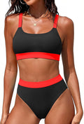 ZINPRETTY Women High Waisted Bikini Sets Color Block Swimsuits 2 Piece Bathing Suits Tummy Control Sporty Teens