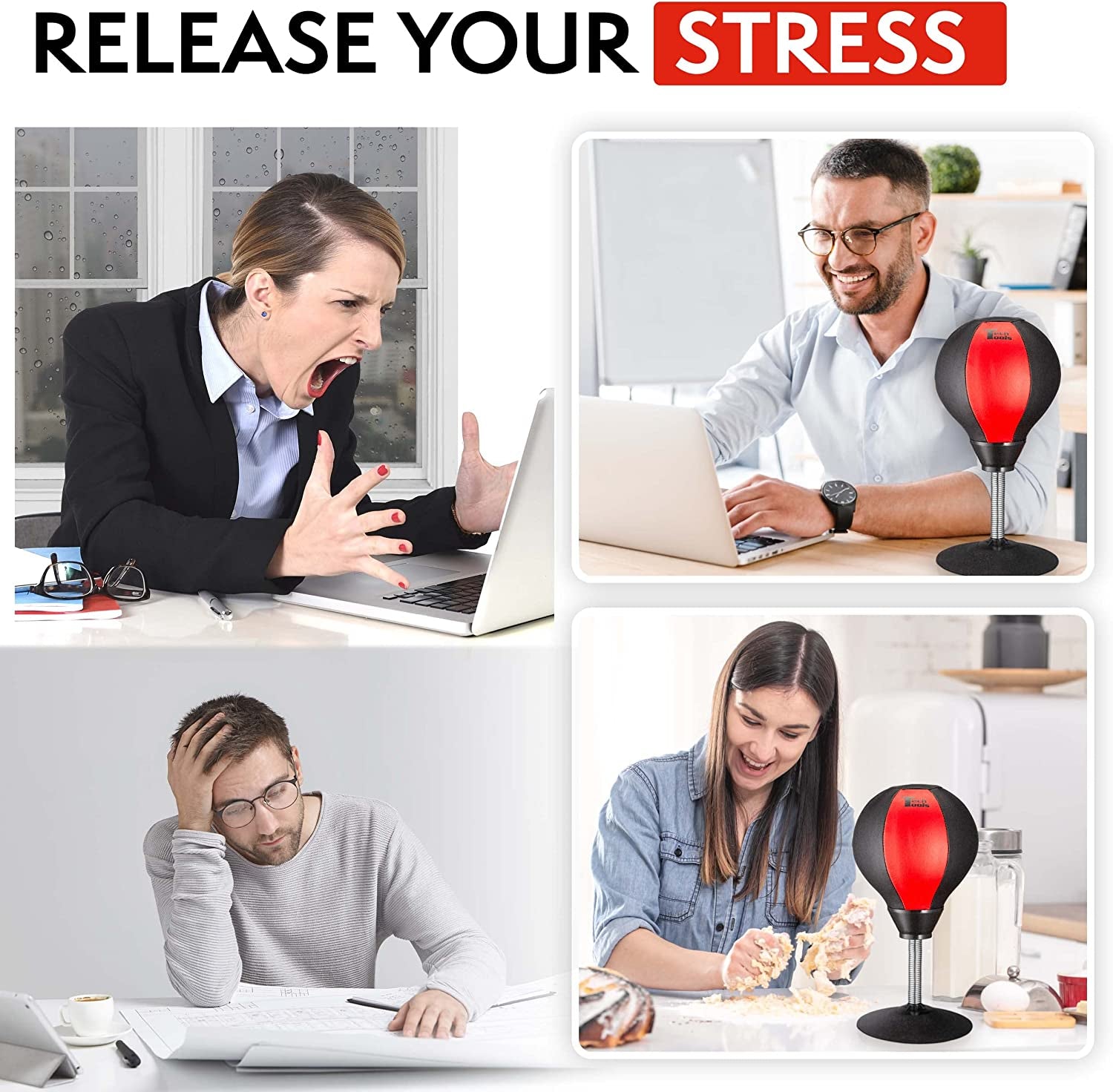 Tech Tools Stress Buster Desktop Punching Bag - Suctions to Your Desk, White Elephant Gifts for Coworker Men and Women, Heavy Duty Stress Relief Ball, Gag Gifts Funny Desk Accessories